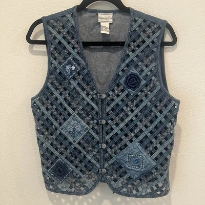 Chaleco de Colección Napa Valley Mujer Denim Talla MP Enrejado Floral Bordado Patchwork Foto 1 de 4