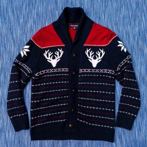Brooks Brothers Fleece Christmas Sweater Men's Size M Merino Wool Shawl Collar - Picture 1 of 16