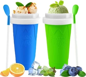 Slushie Cup 2Packs Slushy Cup Magic Quick Frozen Smoothies Blue+Green With Spoon - Picture 1 of 7