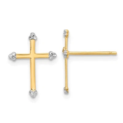 Pendientes cruzados de oro amarillo de 14k y rodio blanco talla diamante Foto 1 de 3