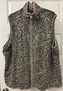 Lisa International SZ 3XL Sweater Vest Silvery Grey/Black Animal Print Zip - Picture 1 of 13