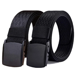 Black Nylon Webbing Belt-2 Pack Plastic Military Tactical Web Belt for Men,Bl... - Picture 1 of 7