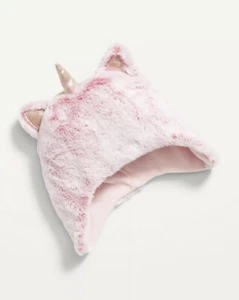 Old Navy Pink Unicorn Faux Fur Critter 3D Ears Horn Girls Trapper Hat Size L/XL - Picture 1 of 5