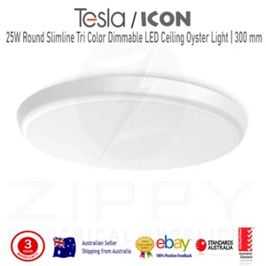 25W Round Slimline Tri Color Dimmable LED Ceiling Oyster Light | 300 mm | Icon - Picture 1 of 5