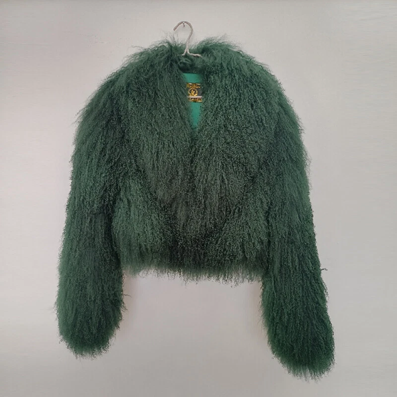 Women's Real Mongolian Lamb Sheep Short Coat Curly Fur Lapel Jacket Warm Outwear - Image 1 of 4