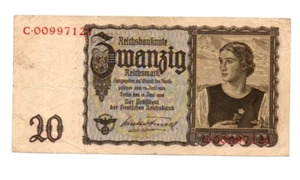 20 REICHSMARK VF BANKNOTE FROM NAZI GERMANY 1939 PICK-185 - Picture 1 of 2