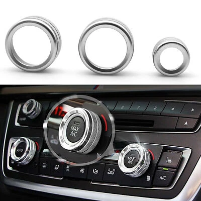 Silver AC Climate Control Radio Volume Knob Ring Covers for BMW 1 2 3 3 4 Series - Image 1 of 4