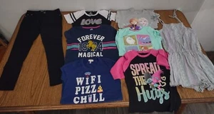 Mädchen Größe Large 8-teiliges Paket schwarze Jeans TROLLS JERSEY grau Shorts Strampler T-SHIRTS - Bild 1 von 7