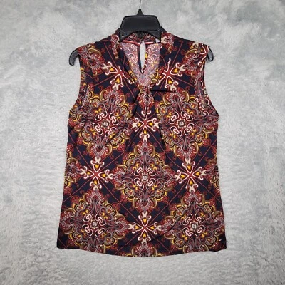 Tommy Hilfiger Shirt Womens Large Blue Red Floral Logo Twist V Neck Sleeveless - Image 1 of 4