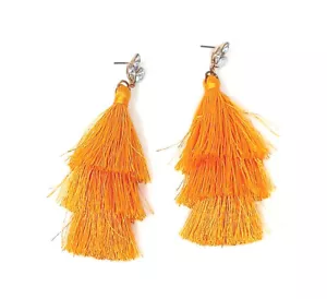 Orange Color Tassel Stud Earrings, One Pair - Picture 1 of 2