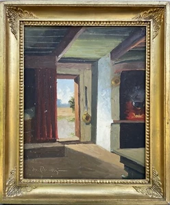 Osvald Rasmussen 1885-1972 interior granja puerta al patio pintura al óleo 61x51 cm - Imagen 1 de 15