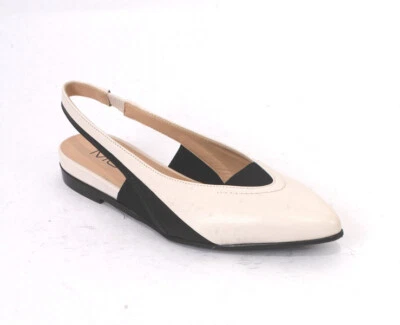 MOT-CLe 2889 Beige Black Leather Pointy Slingbacks Heel Sandals 38.5 / US 8.5 - Image 1 of 4