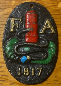 Cast Iron Fireman's Association Marker F A 1817 Plaque - Picture 1 of 3