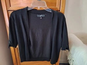 Womens GNW Open Front Cropped Sweater Cardigan Shrug Short Sleeve Black Sz Small - Picture 1 of 4