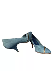 Vintage She's Sassy Women's Denim High Heel Pumps With Zipper Accent Size 8.5 M - Picture 1 of 19