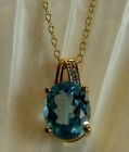 9ct Solid Gold Blue Topaz & Diamond Necklace