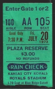 1973 BASEBALL TICKET ROYALS BREWERS GEORGE SCOTT AMOS OTIS LOU PINIELLA HIT 7-20 - Picture 1 of 1