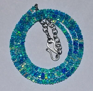 16"Natural Ethiopian Blue Opal Wello Fire Opal Gemstone Bead Necklace S02504 - Picture 1 of 4