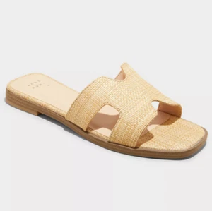 A New Day Women's Nina Raffia H-Band Slide Sandals Beige Brown Pick Size - Picture 1 of 4