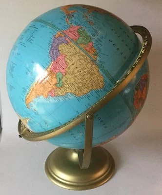 George Cram Co IMPERIAL Terrestrial GLOBE 12" Metal Pivoting Frame Desk Top - Image 1 of 4