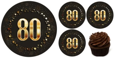 80.Geburtstag eßbar Torten-bild Muffin-aufleger Party Deko Cupcake Geschenk-Idee - Bild 1 von 4
