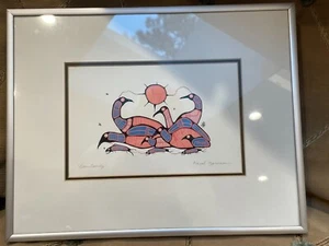 LOON FAMILY by Norval Morrisseau Print - Framed 11.5 x 14.5 - Picture 1 of 8