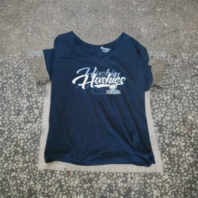 UCONN Huskies womens  V Neck Blue Tshirt Size Large Champion Brand - Image 1 of 4