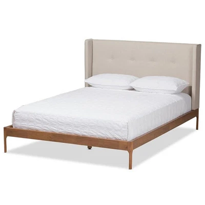 Baxton Studio Brooklyn Upholstered King Platform Bed in Light Beige Foto 1 de 4