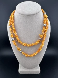 Vintage orange stachelige Austernchip Halskette mit silberfarbenen Kugelakzenten - Bild 1 von 4