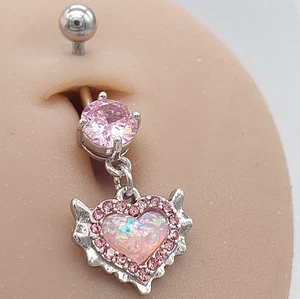 Belly Bars Navel Button Piercing Rings Crystal Body Jewellery Ring Silver Dangle - Picture 1 of 7