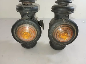 Antique Ford Model T 1920's Pair Amber Headlamps Headlights modified electric - Picture 1 of 7
