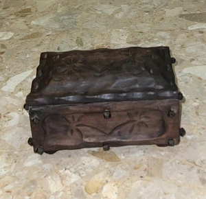 Vintage Hand Carved Wooden Box Footed Folk Art Primative Rustic Spanish Decor - Picture 1 of 8