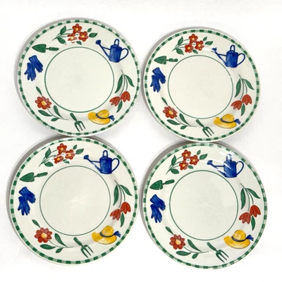 Juego de 4 platos laterales de ensalada Farberware Jardín 3006 de colección flores raras herramientas de jardín Foto 1 de 4