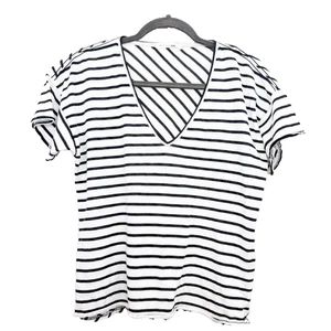 Rag & Bone Black and White Stripe Short Sleeve V/Neck Tee Size Small - Picture 1 of 7