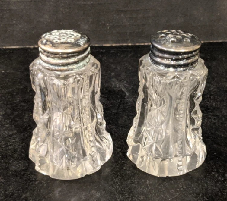 Vintage Pair 3" EAPG Zipper Cut Glass Salt & Pepper Shakers - Image 1 of 4