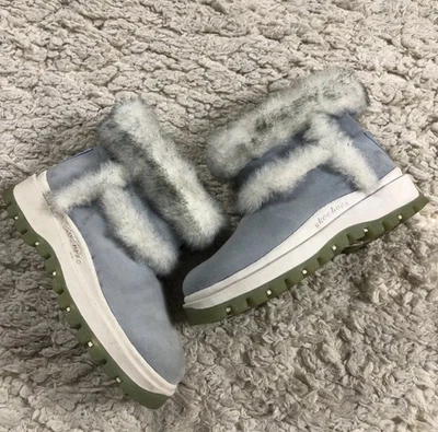 Skechers Outdoor Boots Suede Faux Fur Trim Blue Chukka Lug Sole Womens 6 - Image 1 of 4