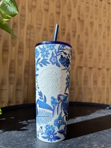 Neu Farm Rio + Starbucks Lenco Azulejo blau weiß Edelstahl kalt Becher 24 oz - Bild 1 von 8