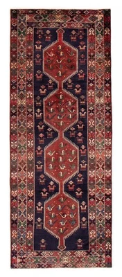 Alfombra de corredor tradicional oriental de lana 3'9" x 9'6" vintage anudada a mano Foto 1 de 4