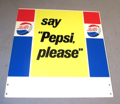 1959- PEPSI PLEASE-STORE DISPLAY SIGN- DOUBLE SIDED NOS- ORG BOX- NEVER USED-17" - Image 1 of 4