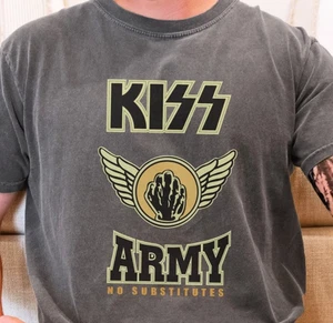 Kiss Army T-Shirt Heavy Metal on Premium Vintage Black Comfort Colors Tee - Picture 1 of 7
