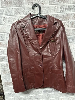 Vintage Etienne Aigner Leather Jacket Womens 12 Burgundy Lined Retro - Image 1 of 4