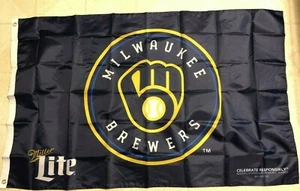 Milwaukee Brewers Miller Lite 3’x5’ Flagge Banner NEU Ball & Handschuh Logo - Bild 1 von 1