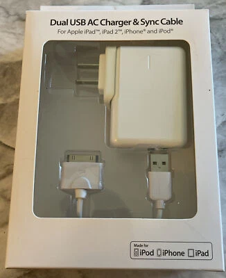 30 pin Data Sync Cable + dual usb AC for iPhone 4 4G 4S 3GS iPod Nano iPad 1/2/3 - Image 1 of 4