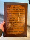 Plaque antique vintage en bois britannique "Rules of this Tavern" panneau laqué