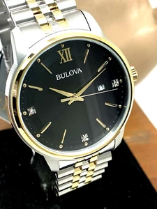 Reloj Hombre Bulova 98D163 Esfera Negra Diamante Acento Cuarzo Dos Tonos Acero 41mm - Imagen 1 de 12