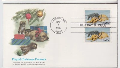 TurtlesTradingPost- Puppy & Kitten Christmas -FDC 1982 #2025- Fleetwood Cachet - Image 1 of 2