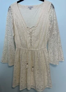 American Eagle Outfitters Ivory Lace Dress Long Bell Sleeves Lined Women’s XS - Picture 1 of 11