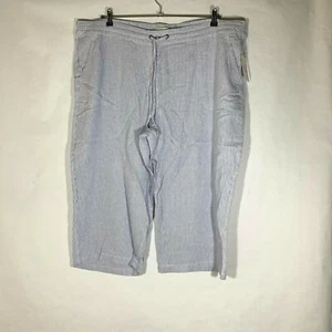 NEW Per Se Stripe Crop Linen Pants $49 Women Drawstring Waist Leisure Casual 3X - Picture 1 of 6