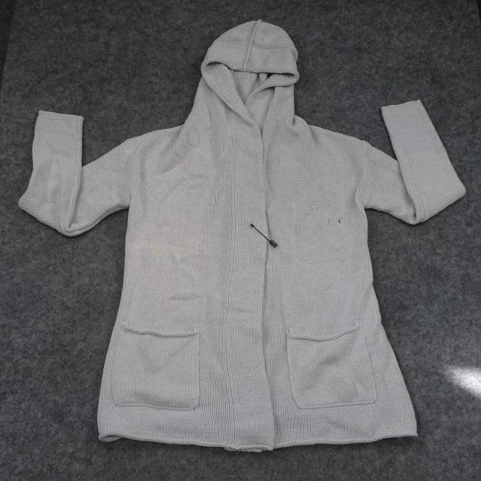 Suéter Blanco + Warren Para Mujer Pequeño Con Capucha Rosa Tejido Cierre Prendedor Calce Relajado Foto 1 de 4