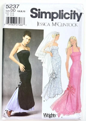 Simplicity 5237 Jessica McClintock Mermaid Gown & Veil, Sz 4, 6, 8, 10 Uncut FF - Image 1 of 3